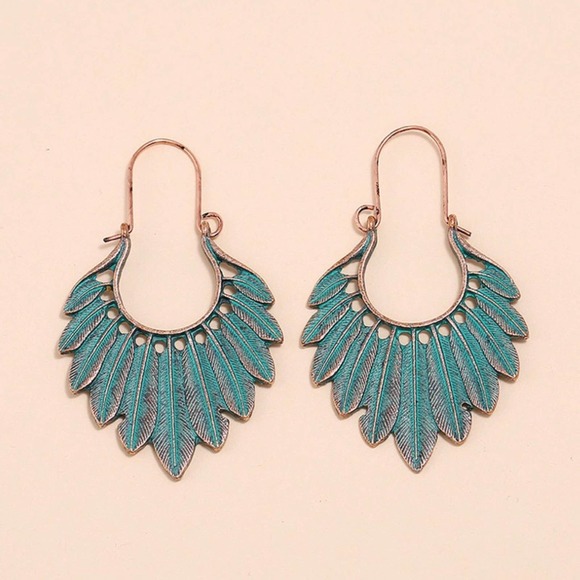 Boho Festival Turquoise Feather Earrings B0040 - Picture 6 of 13